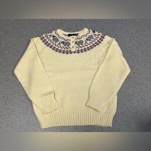 VTG Northern Isles Cream Fair Isle Sheep Henley Knit Sweater—Large Youth